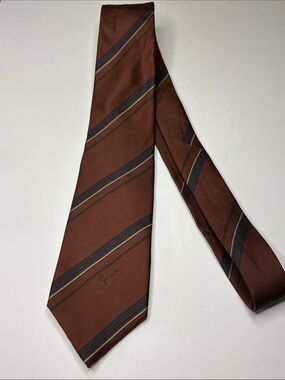 GIVENCHY Brown Striped Silk Tie with Navy and Tan Accents